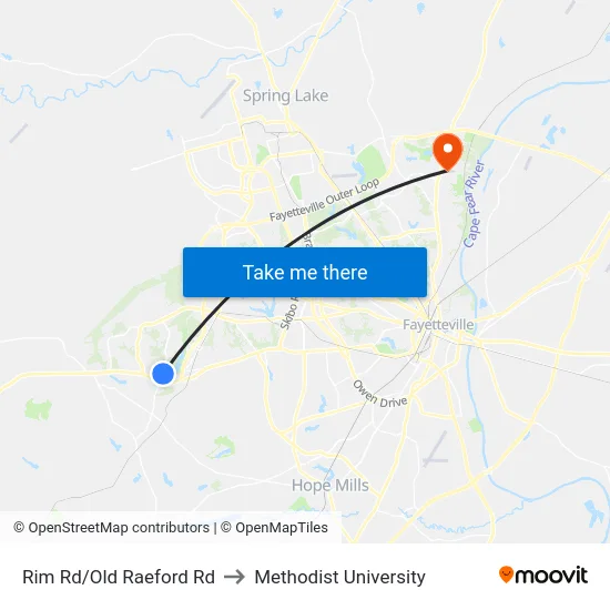 Rim Rd/Old Raeford Rd to Methodist University map