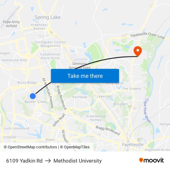6109 Yadkin Rd to Methodist University map