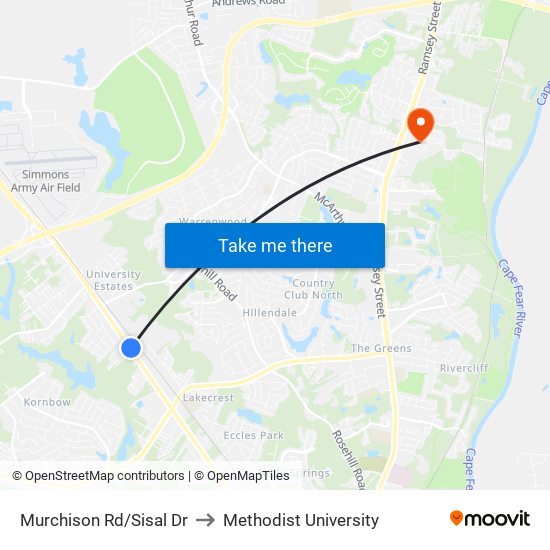 Murchison Rd/Sisal Dr to Methodist University map