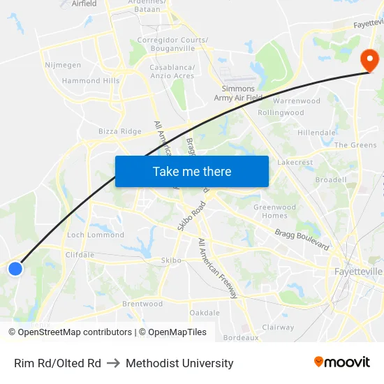 Rim Rd/Olted Rd to Methodist University map