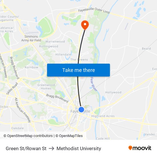 Green St/Rowan St to Methodist University map