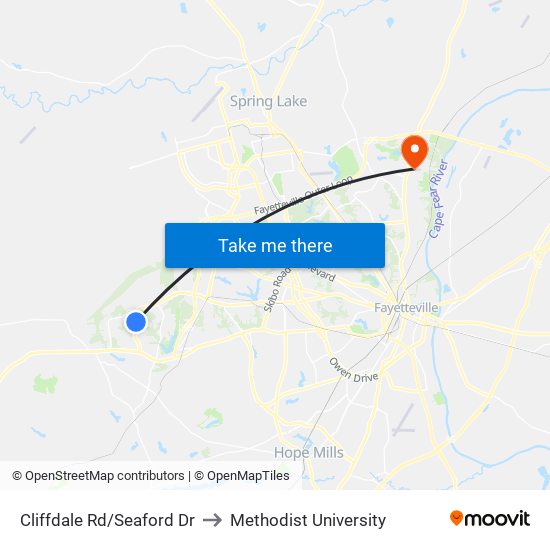 Cliffdale Rd/Seaford Dr to Methodist University map