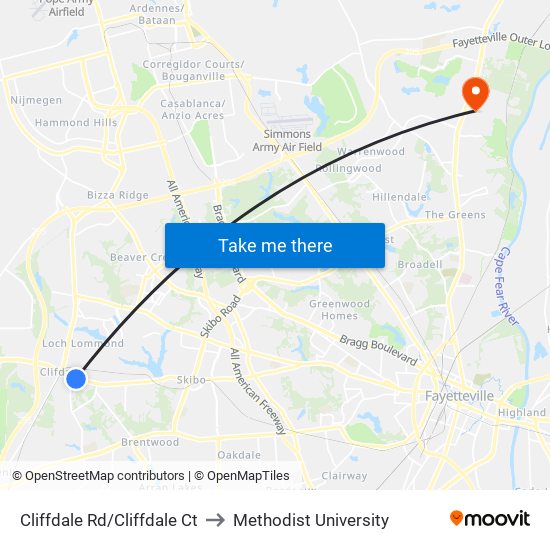 Cliffdale Rd/Cliffdale Ct to Methodist University map