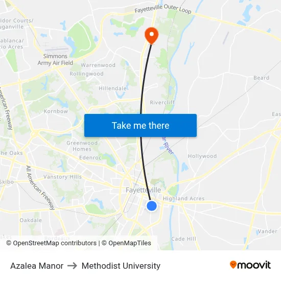 Azalea Manor to Methodist University map