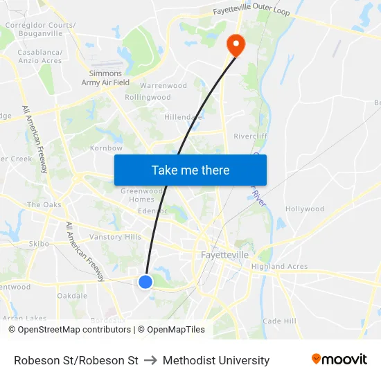 Robeson St/Robeson St to Methodist University map