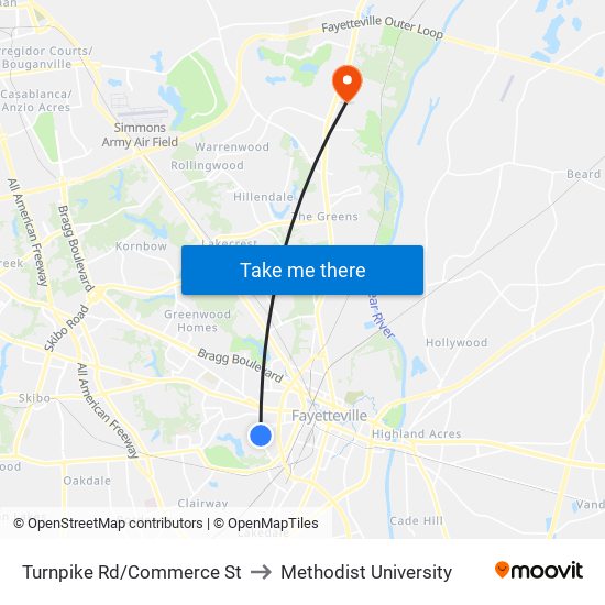 Turnpike Rd/Commerce St to Methodist University map