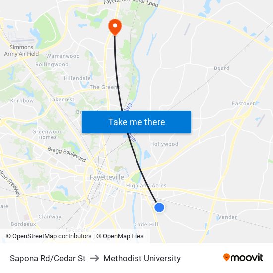 Sapona Rd/Cedar St to Methodist University map