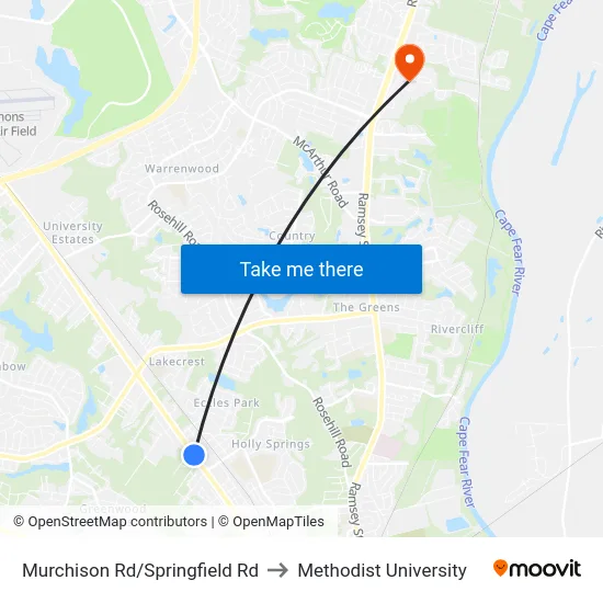Murchison Rd/Springfield Rd to Methodist University map