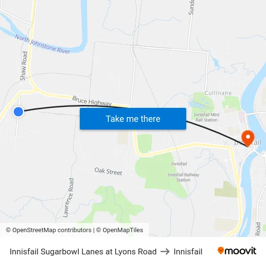 Innisfail Sugarbowl Lanes at Lyons Road to Innisfail map