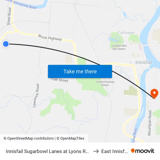 Innisfail Sugarbowl Lanes at Lyons Road to East Innisfail map