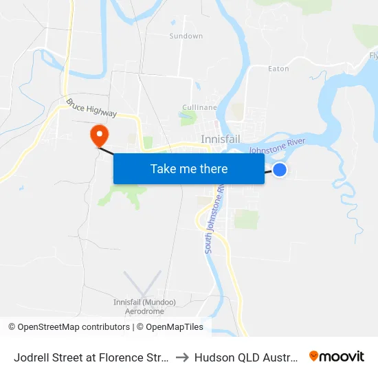 Jodrell Street at Florence Street to Hudson QLD Australia map