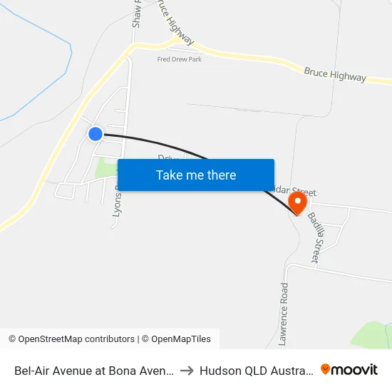 Bel-Air Avenue at Bona Avenue to Hudson QLD Australia map