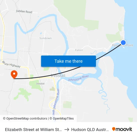 Elizabeth Street at William Street to Hudson QLD Australia map