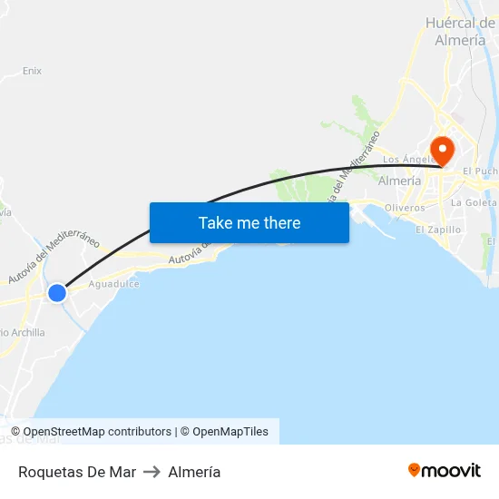 Roquetas De Mar to Almería map