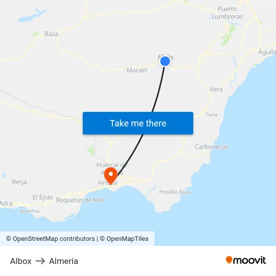Albox to Almería map