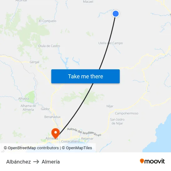 Albánchez to Almería map