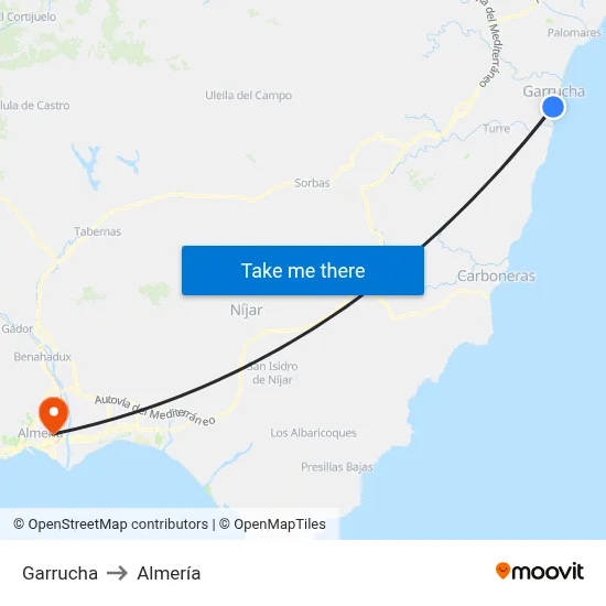Garrucha to Almería map