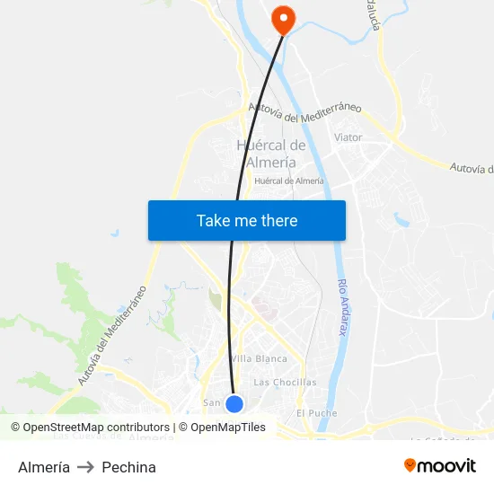 Almería to Pechina map