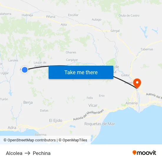 Alcolea to Pechina map