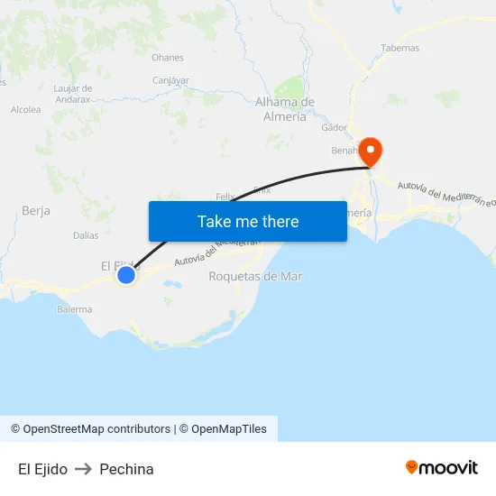 El Ejido to Pechina map