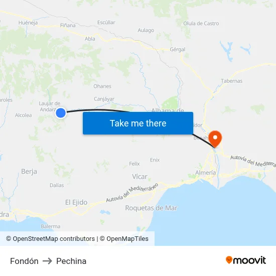 Fondón to Pechina map
