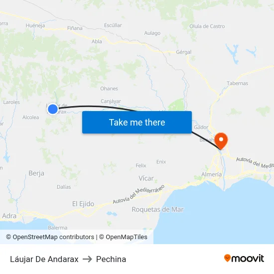 Láujar De Andarax to Pechina map
