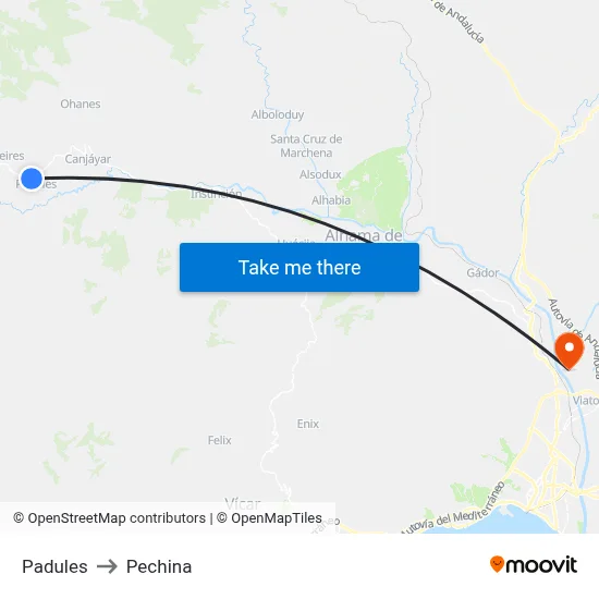 Padules to Pechina map
