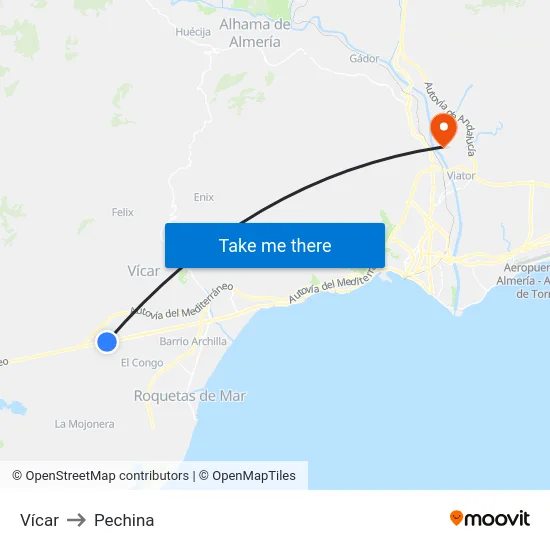 Vícar to Pechina map