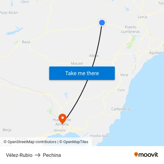 Vélez-Rubio to Pechina map