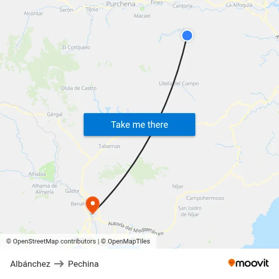 Albánchez to Pechina map