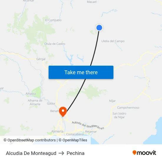 Alcudia De Monteagud to Pechina map