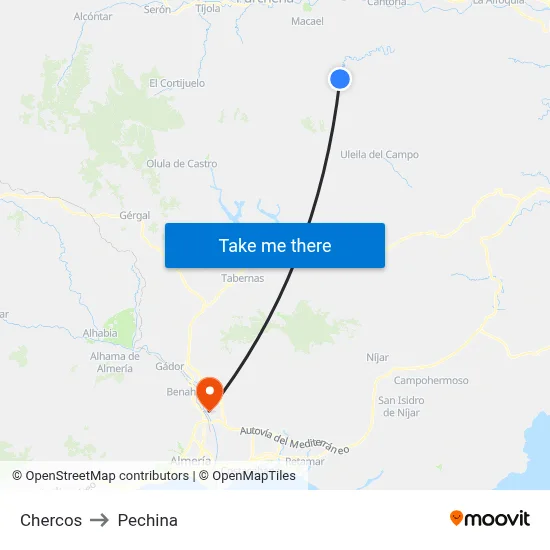 Chercos to Pechina map