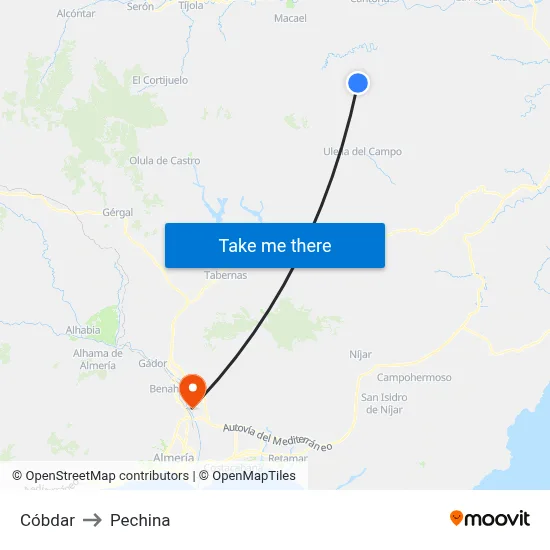 Cóbdar to Pechina map
