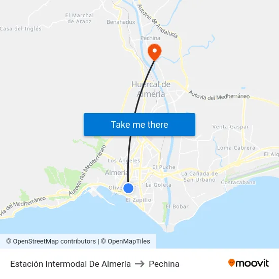 Estación Intermodal De Almería to Pechina map