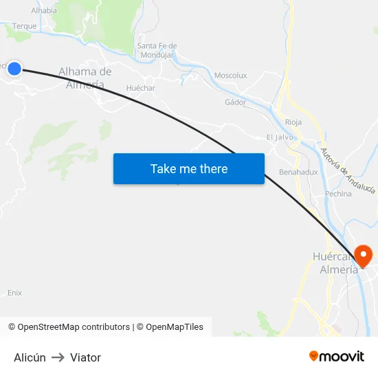 Alicún to Viator map