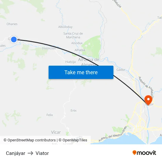 Canjáyar to Viator map