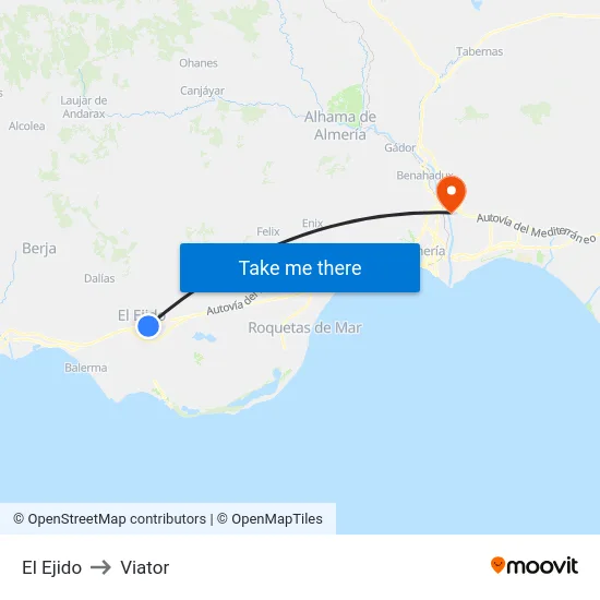 El Ejido to Viator map