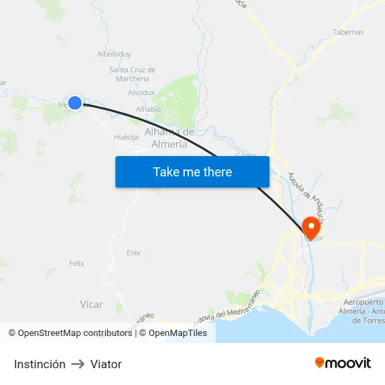 Instinción to Viator map
