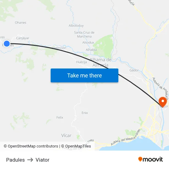 Padules to Viator map