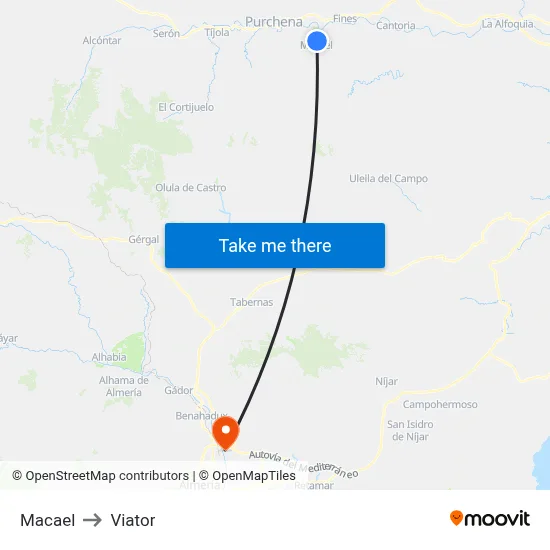 Macael to Viator map