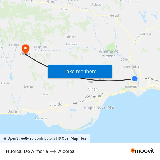 Huércal De Almería to Alcolea map