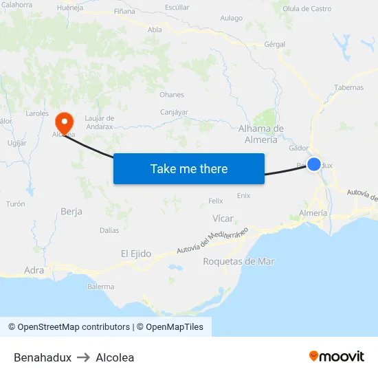 Benahadux to Alcolea map