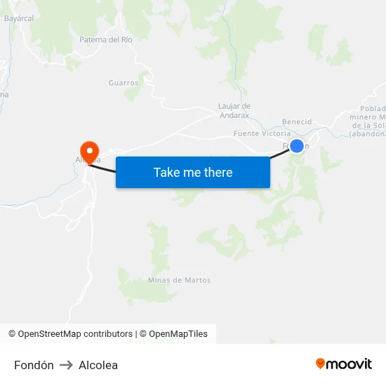 Fondón to Alcolea map
