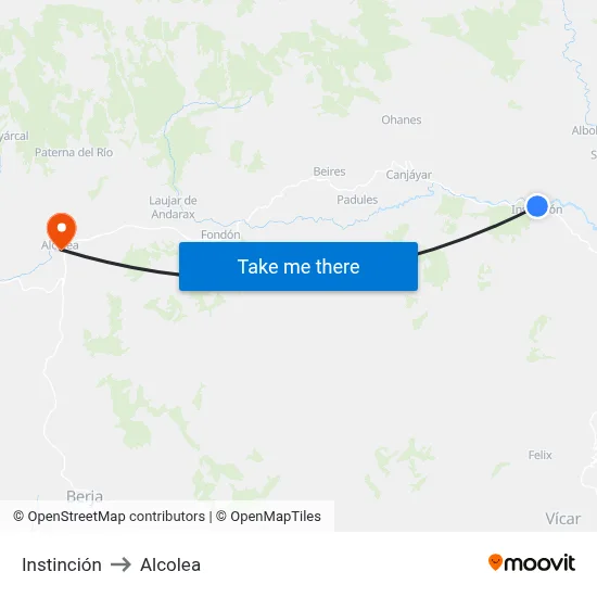 Instinción to Alcolea map
