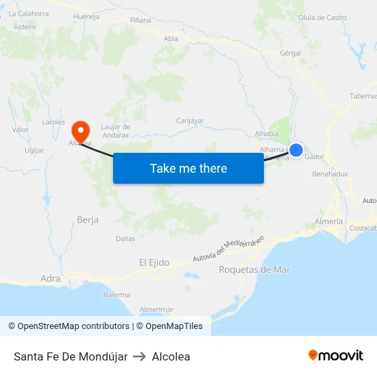 Santa Fe De Mondújar to Alcolea map