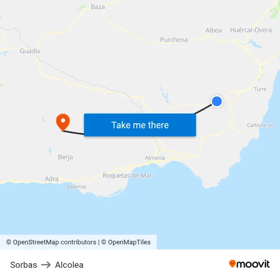 Sorbas to Alcolea map