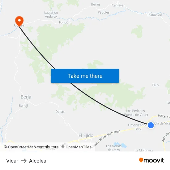 Vícar to Alcolea map