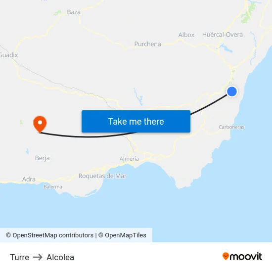 Turre to Alcolea map