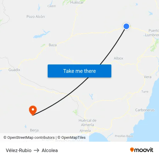Vélez-Rubio to Alcolea map