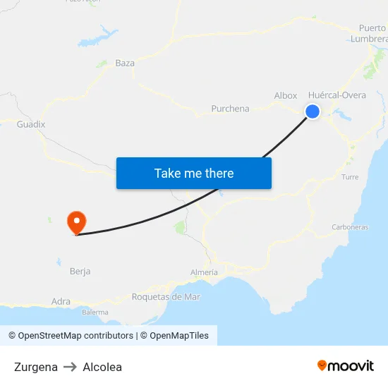 Zurgena to Alcolea map